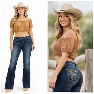 Miss Me Midrise Bootcut Jeans Embellished Pocket Dark Wash Size 30 J1796